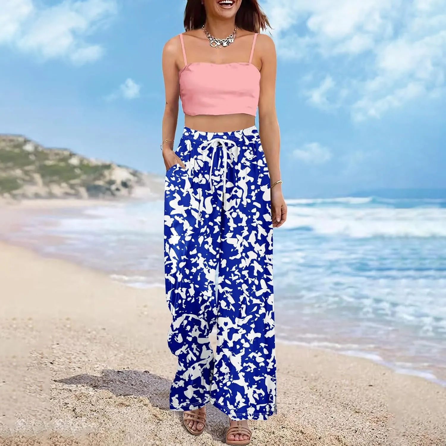 Business Casual Pants for Women Elastic Waist Dressy Baggy Trendy Casual Palazzo Relaxed Fit High Waist Trousers