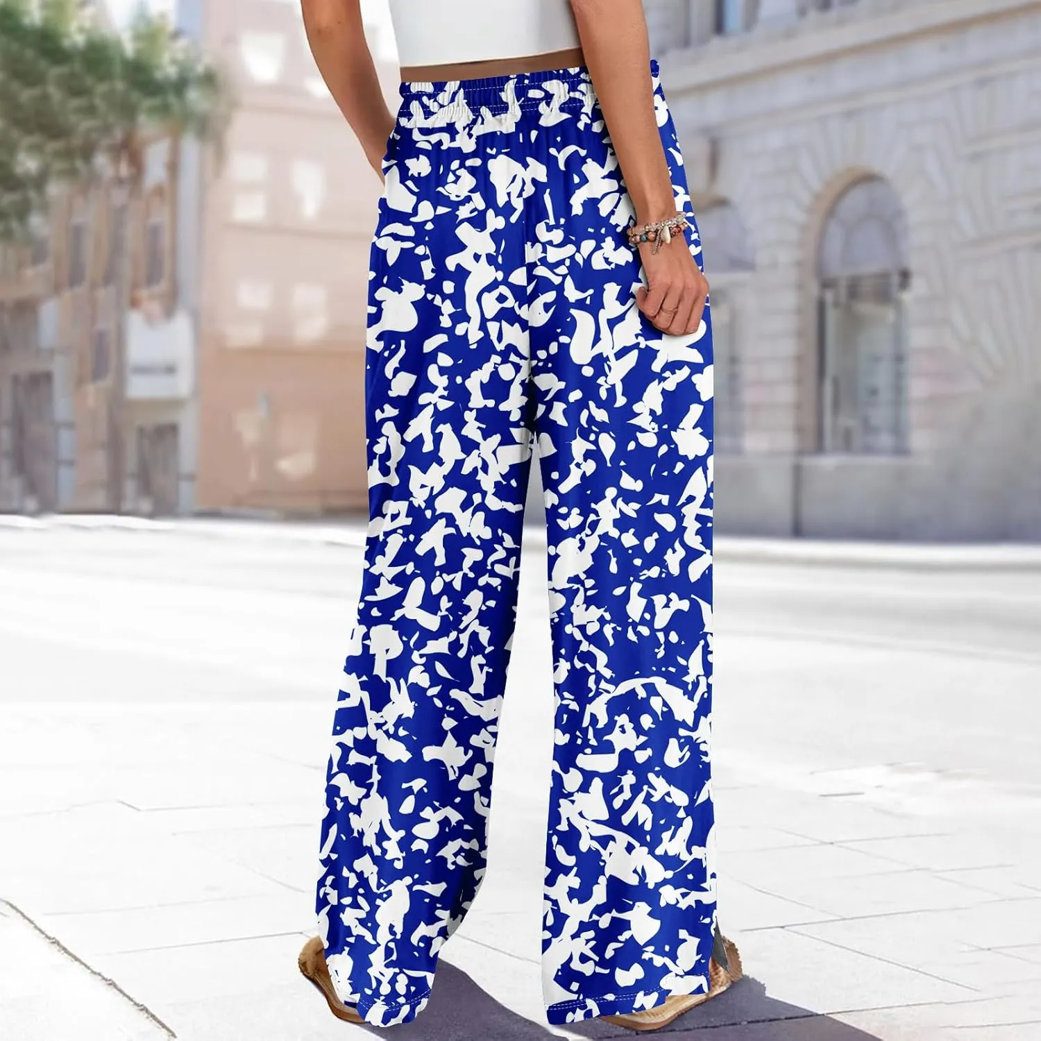 Business Casual Pants for Women Elastic Waist Dressy Baggy Trendy Casual Palazzo Relaxed Fit High Waist Trousers