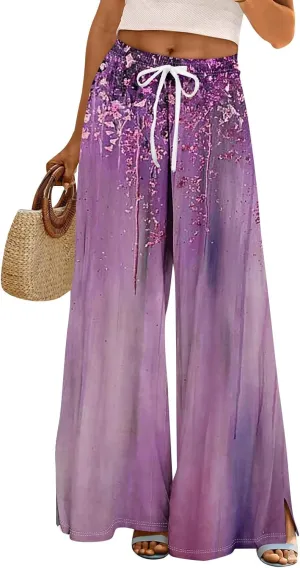 Business Casual Pants for Women Elastic Waist Dressy Baggy Trendy Casual Palazzo Relaxed Fit High Waist Trousers