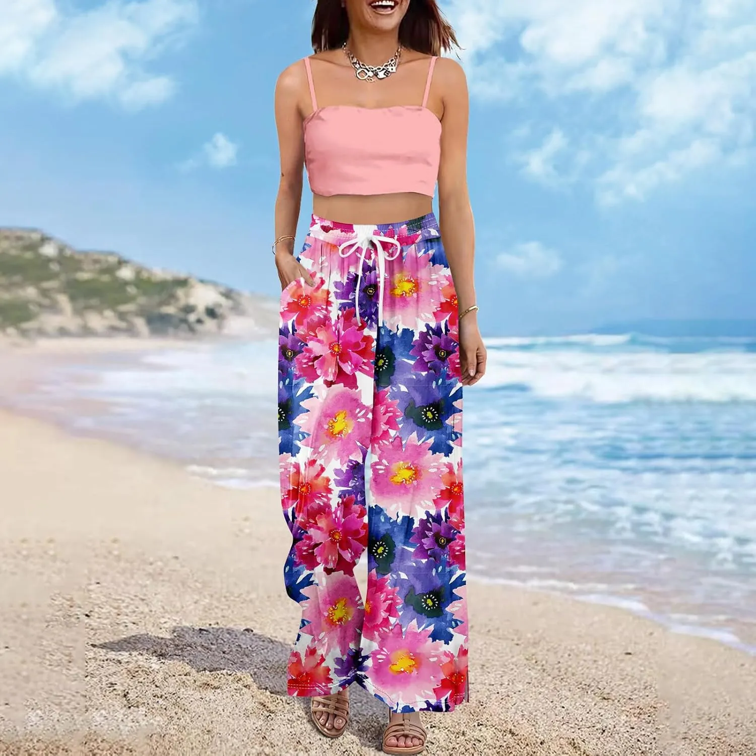 Business Casual Pants for Women Elastic Waist Dressy Baggy Trendy Casual Palazzo Relaxed Fit High Waist Trousers