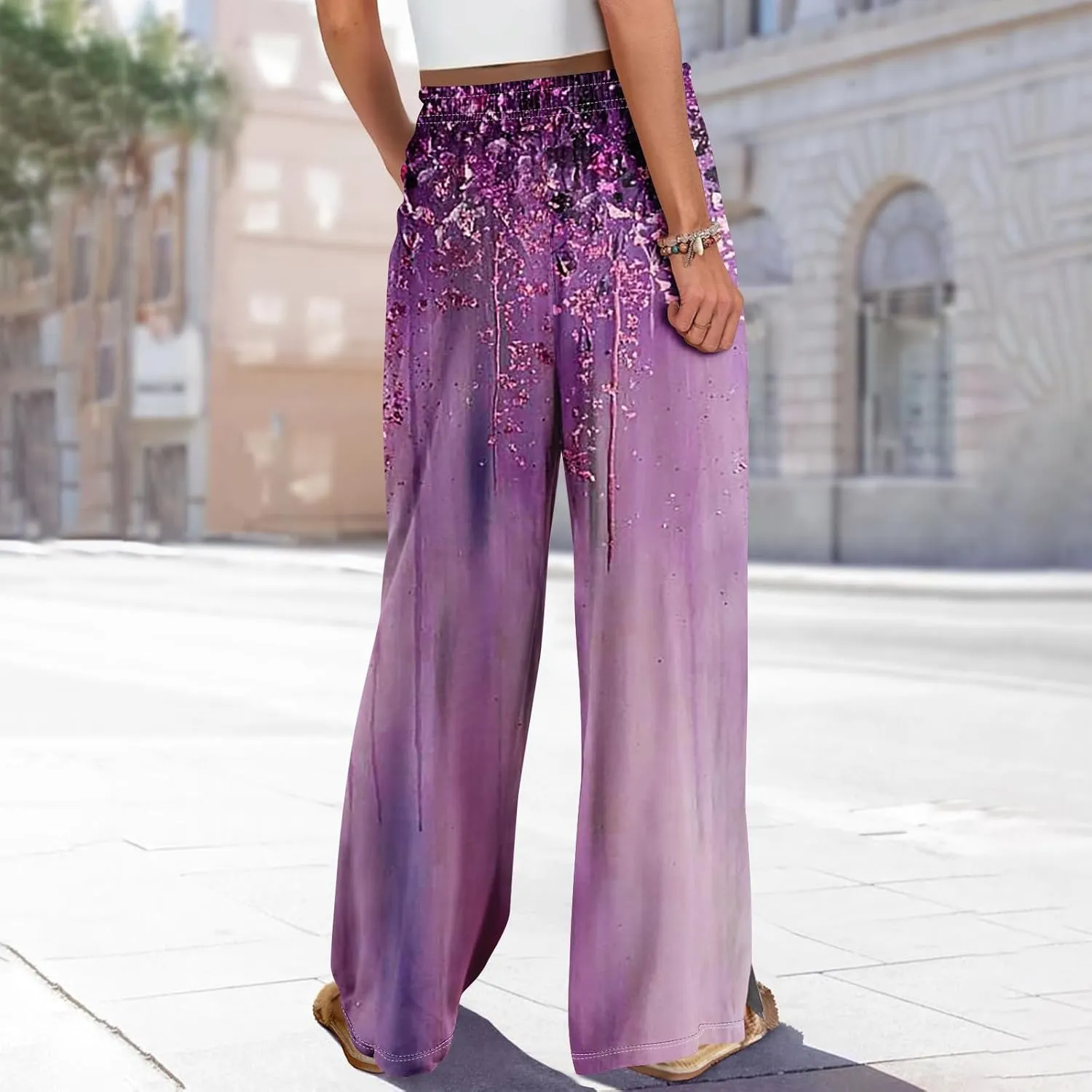 Business Casual Pants for Women Elastic Waist Dressy Baggy Trendy Casual Palazzo Relaxed Fit High Waist Trousers