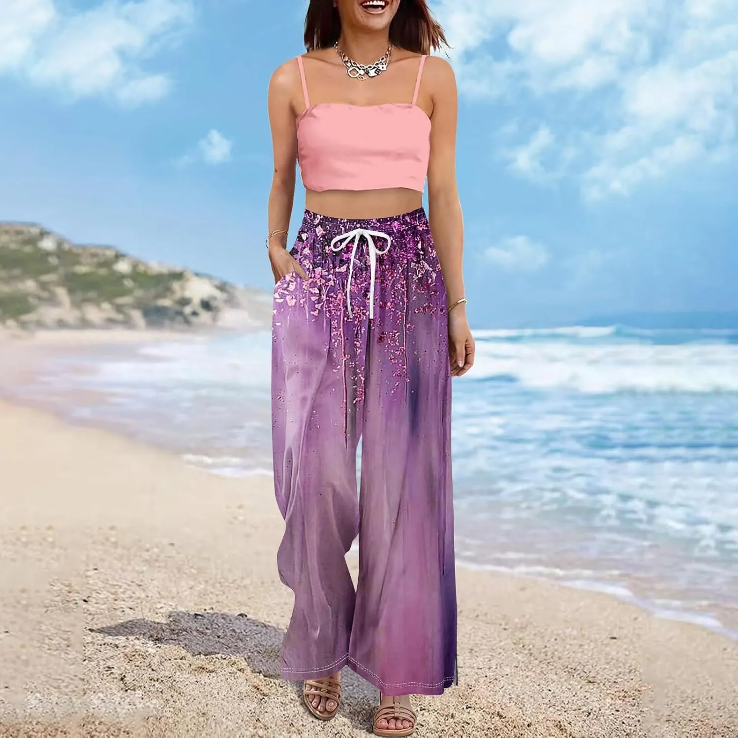 Business Casual Pants for Women Elastic Waist Dressy Baggy Trendy Casual Palazzo Relaxed Fit High Waist Trousers