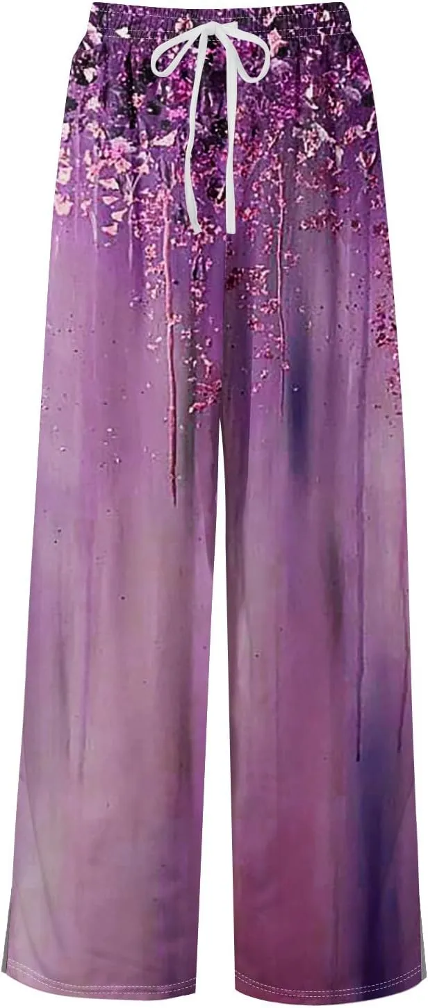 Business Casual Pants for Women Elastic Waist Dressy Baggy Trendy Casual Palazzo Relaxed Fit High Waist Trousers