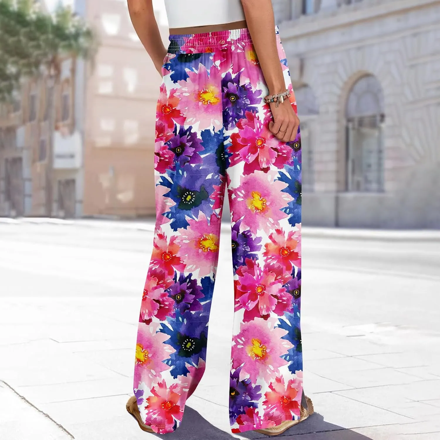 Business Casual Pants for Women Elastic Waist Dressy Baggy Trendy Casual Palazzo Relaxed Fit High Waist Trousers