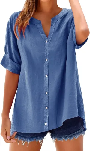Button Down Shirts Linen Tops Long Sleeve Shirt Women Boho Autumn Ladies Summer Casual Blouses