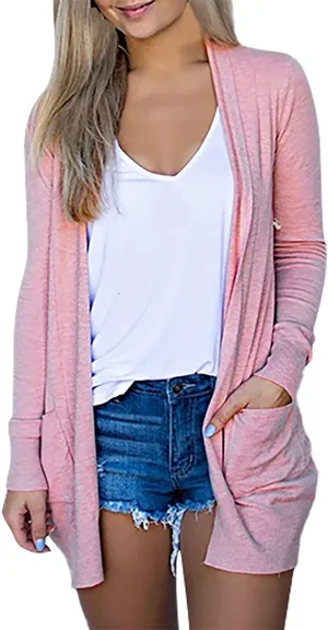 Cable Knit Cardigans for Women Long Sleeve Lightweight Cardigan Solid Color Open Front Cardigan with Pocket
