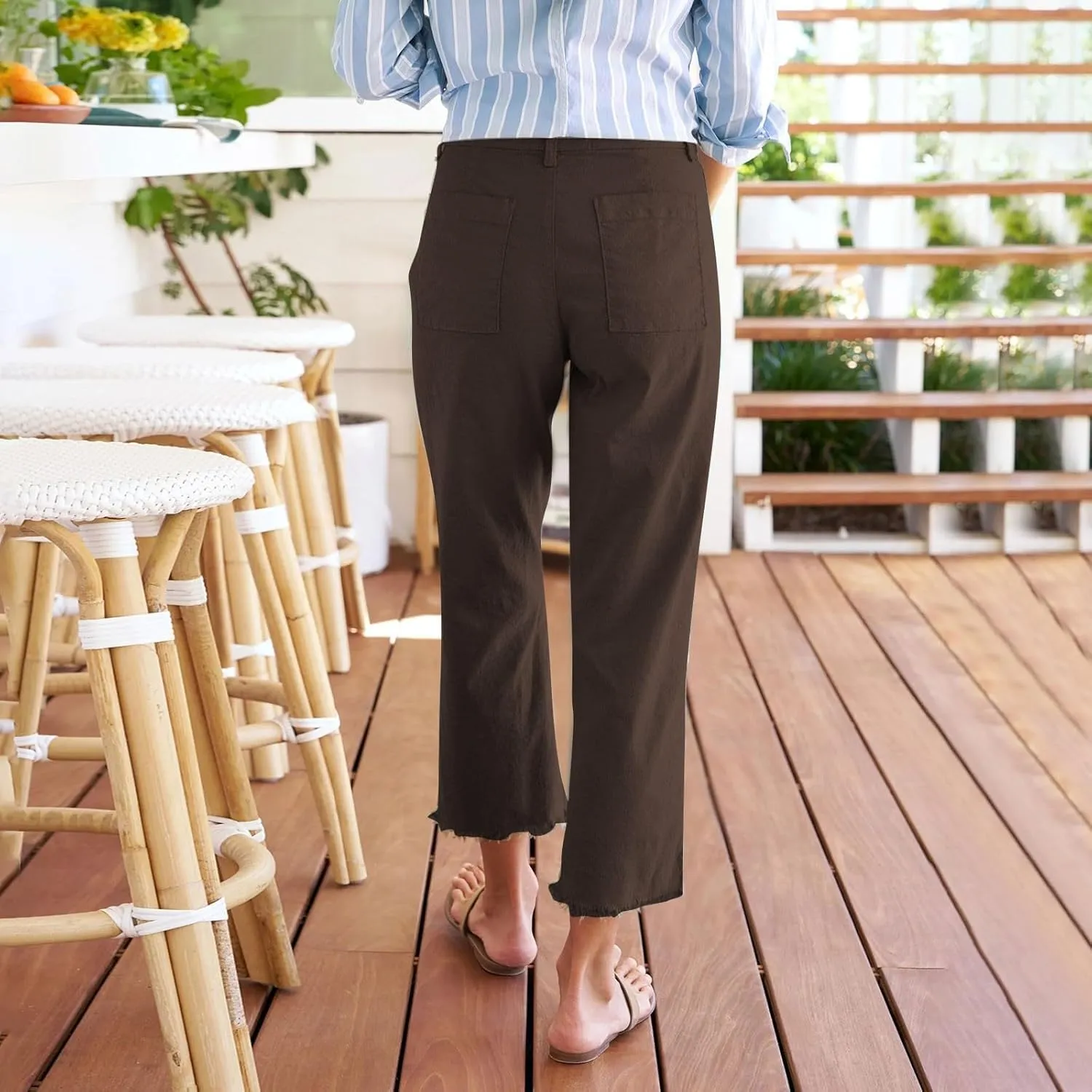 Capri Pants for Women Wide Leg Cropped Pants Casual Summer Relaxed Fit Knit Waist Cropped Pant Hiking Capris