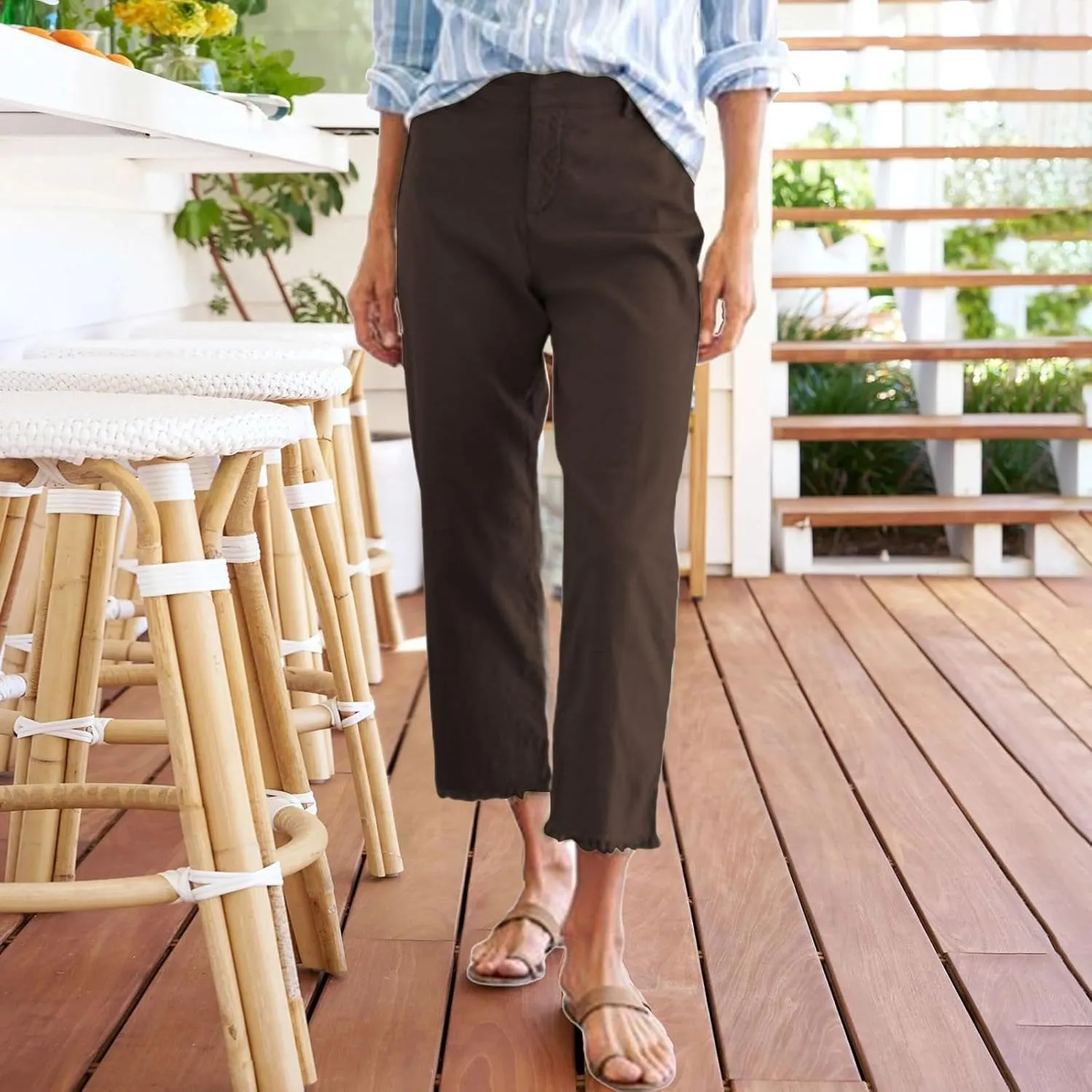 Capri Pants for Women Wide Leg Cropped Pants Casual Summer Relaxed Fit Knit Waist Cropped Pant Hiking Capris