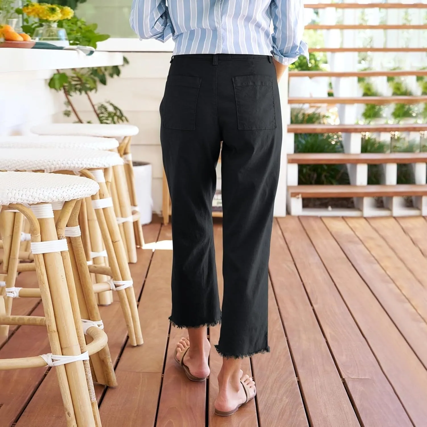 Capri Pants for Women Wide Leg Cropped Pants Casual Summer Relaxed Fit Knit Waist Cropped Pant Hiking Capris