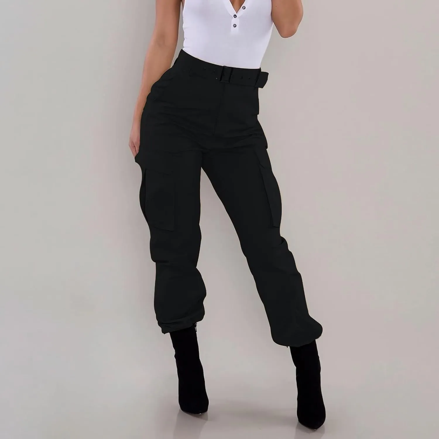 Cargo Joggers Women's Relaxed Fit Stretch Cargo Straight Pant Casual High Waist Military Outdoor Trousers Sweatpants