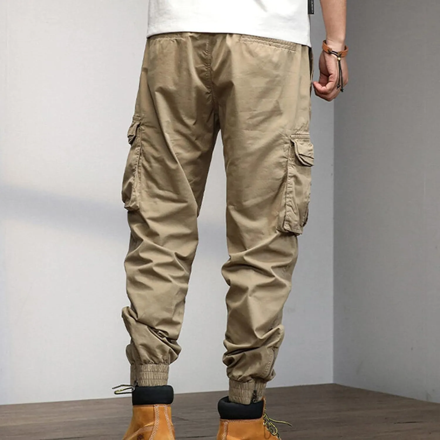 Cargo Pants for Men Big and Tall, Streetwear Khaki Baggy Pants with Zipper Pockets Men Outdoor Cargo Pant Relaxed Fit