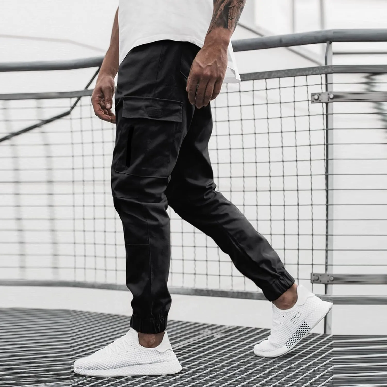 Cargo Trousers for Men Straight-Leg Trousers Mens Heavyweight Cargo Fleece Sweatpants Stretch Elastic Waist Jogger