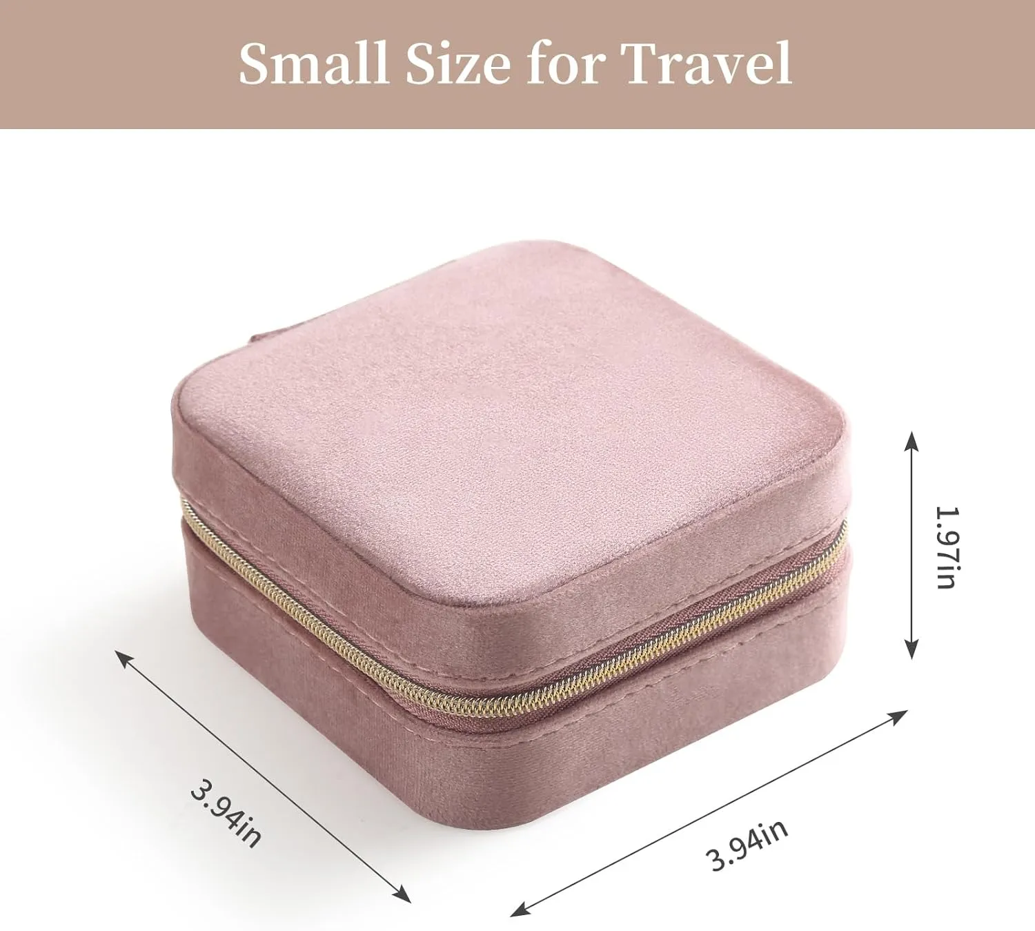 CASEGRACE Travel Jewelry Case, Plush Velvet Jewelry Box Small Jewelry Travel Organizer Display Rings Necklace Bracelet Earrings Storage Case for Women Girls, Pink