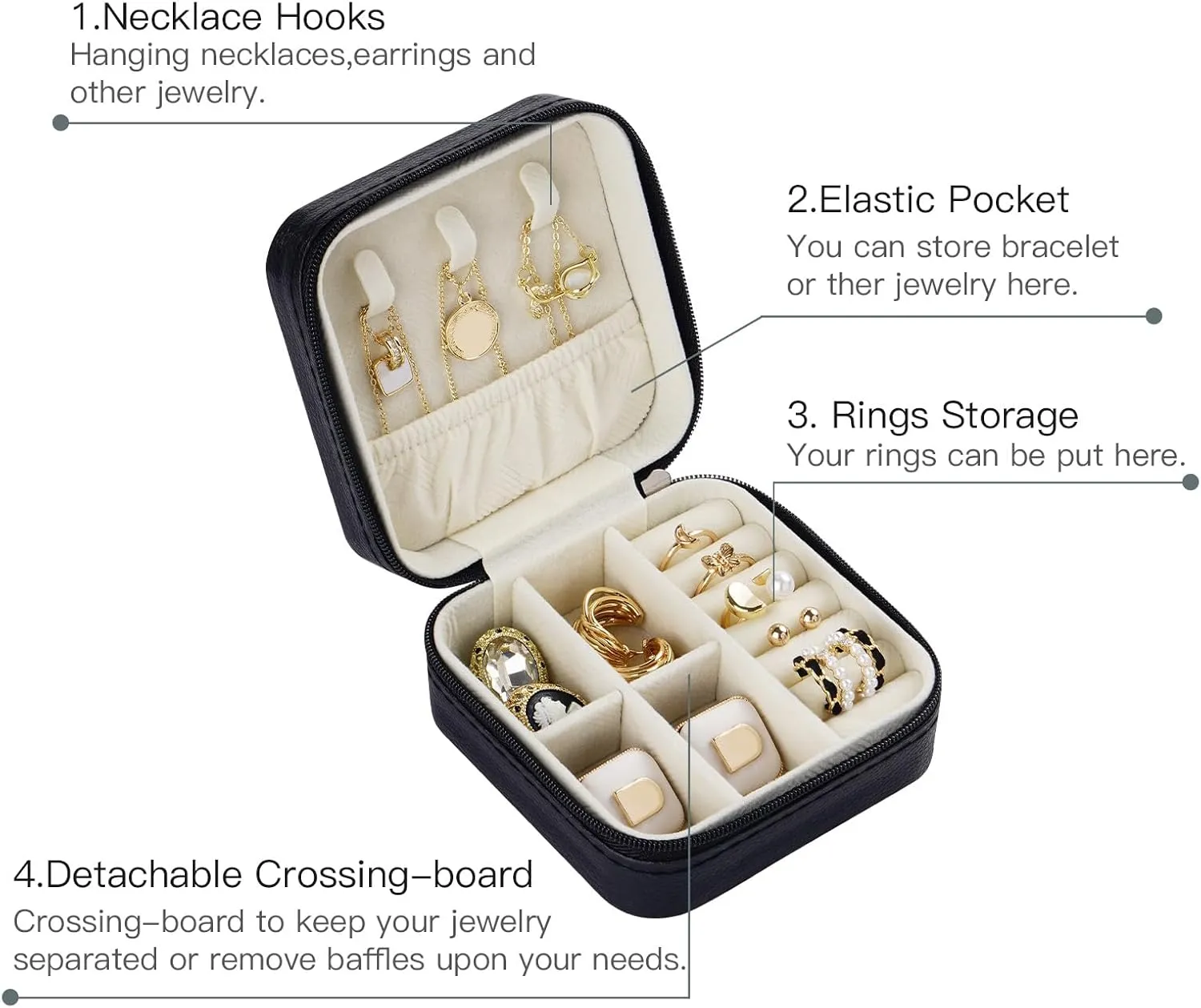CASEGRACE Travel Jewelry Case, Small Jewelry Box Portable Jewelry Travel Organizer Display Storage Case for Rings Earring Necklace Bracelet, Gift for Women Girl