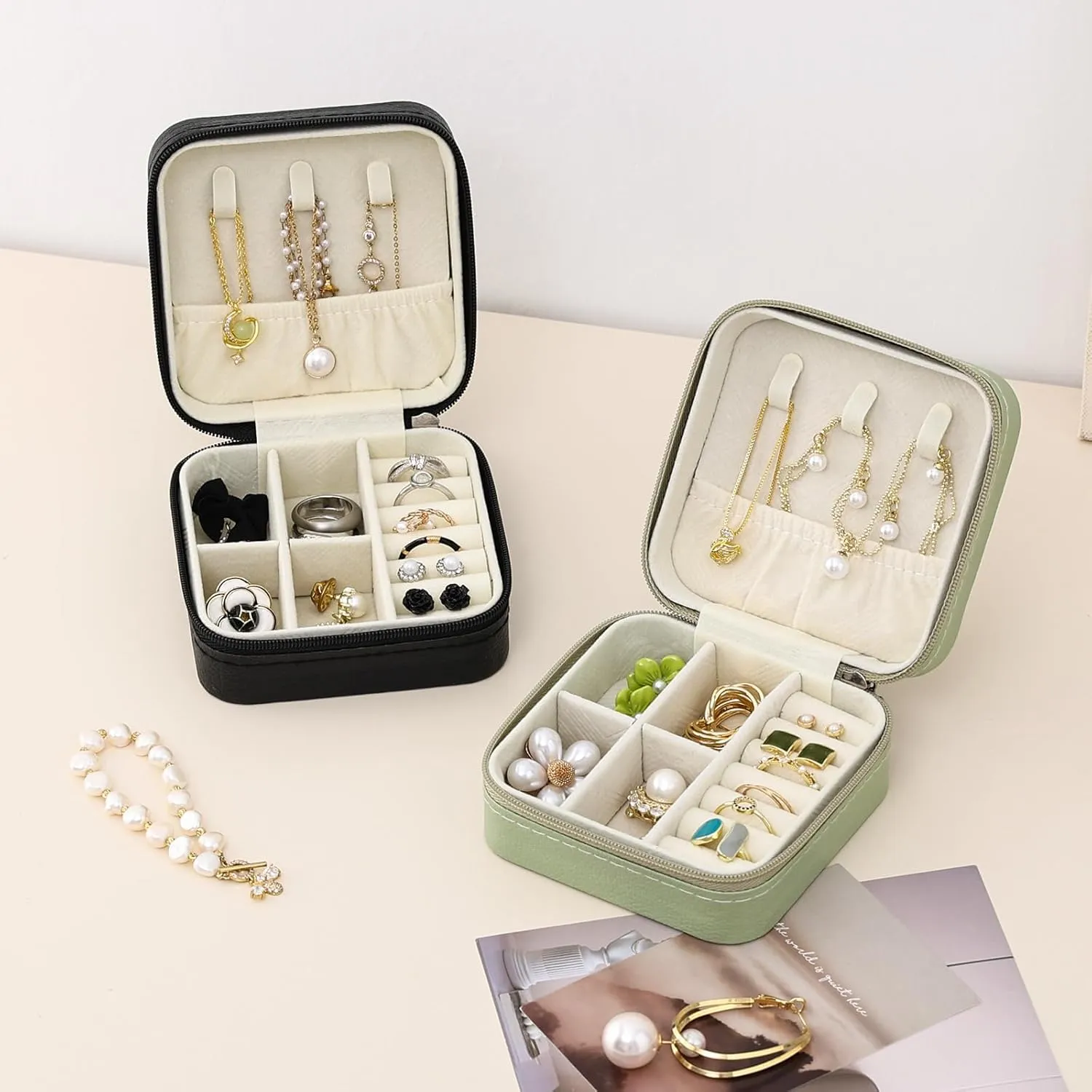 CASEGRACE Travel Jewelry Case, Small Jewelry Box Portable Jewelry Travel Organizer Display Storage Case for Rings Earring Necklace Bracelet, Gift for Women Girl