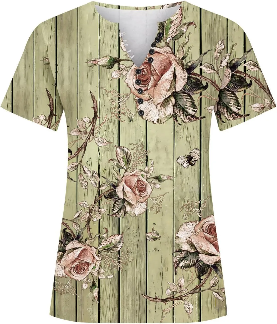 Ceboyel Women Floral Print Henley Shirts Button Down V Neck Sexy Causal Tops Short Sleeve Tunic Blouses Dressy Ladies Outfits