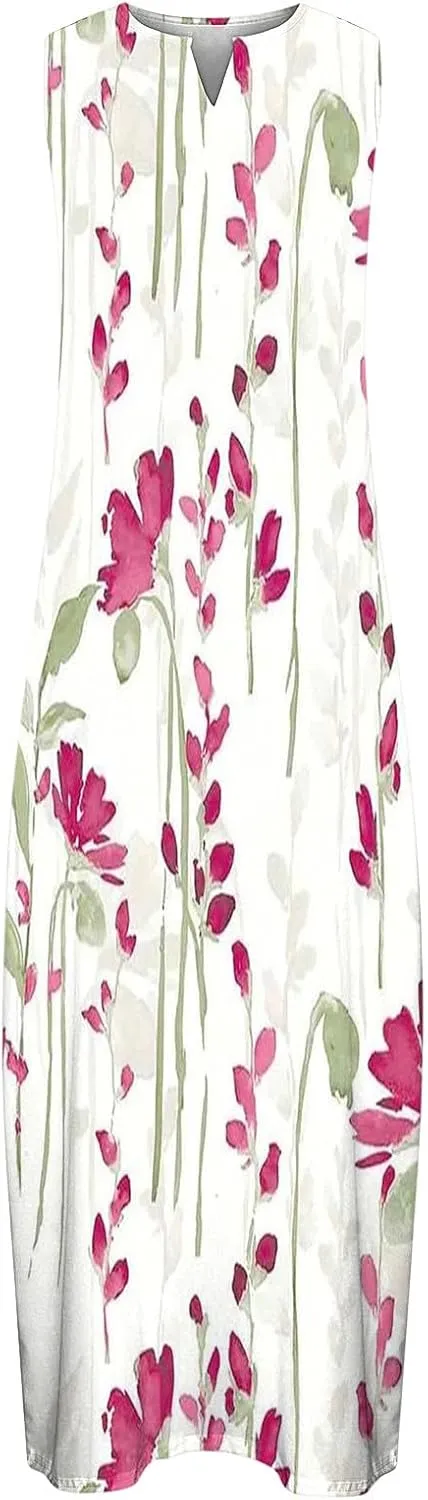 Ceboyel Womens Floral Summer Maxi Dress Flowy Casual Sundress Sleeveless Long Dresses Trendy Boho Ladies Clothing 2023