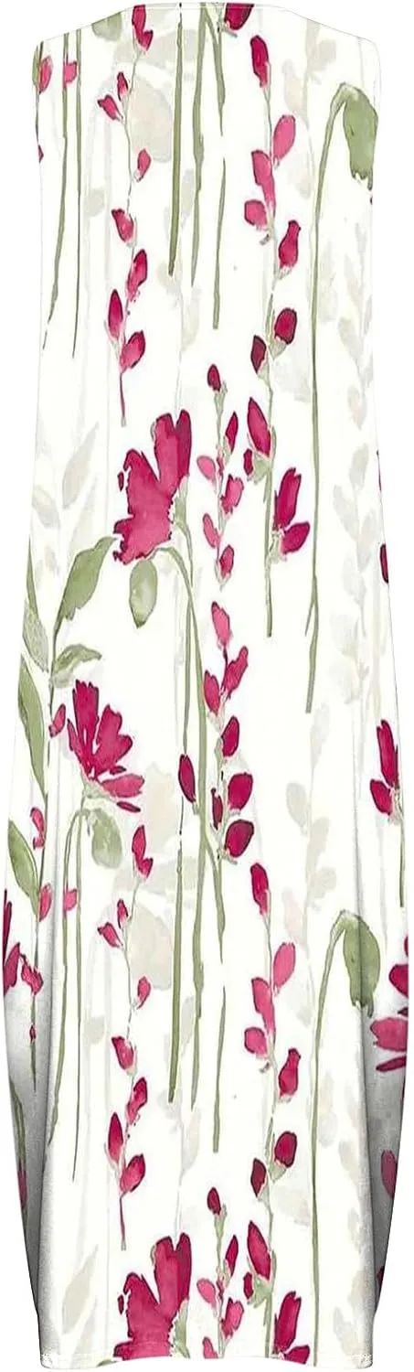 Ceboyel Womens Floral Summer Maxi Dress Flowy Casual Sundress Sleeveless Long Dresses Trendy Boho Ladies Clothing 2023