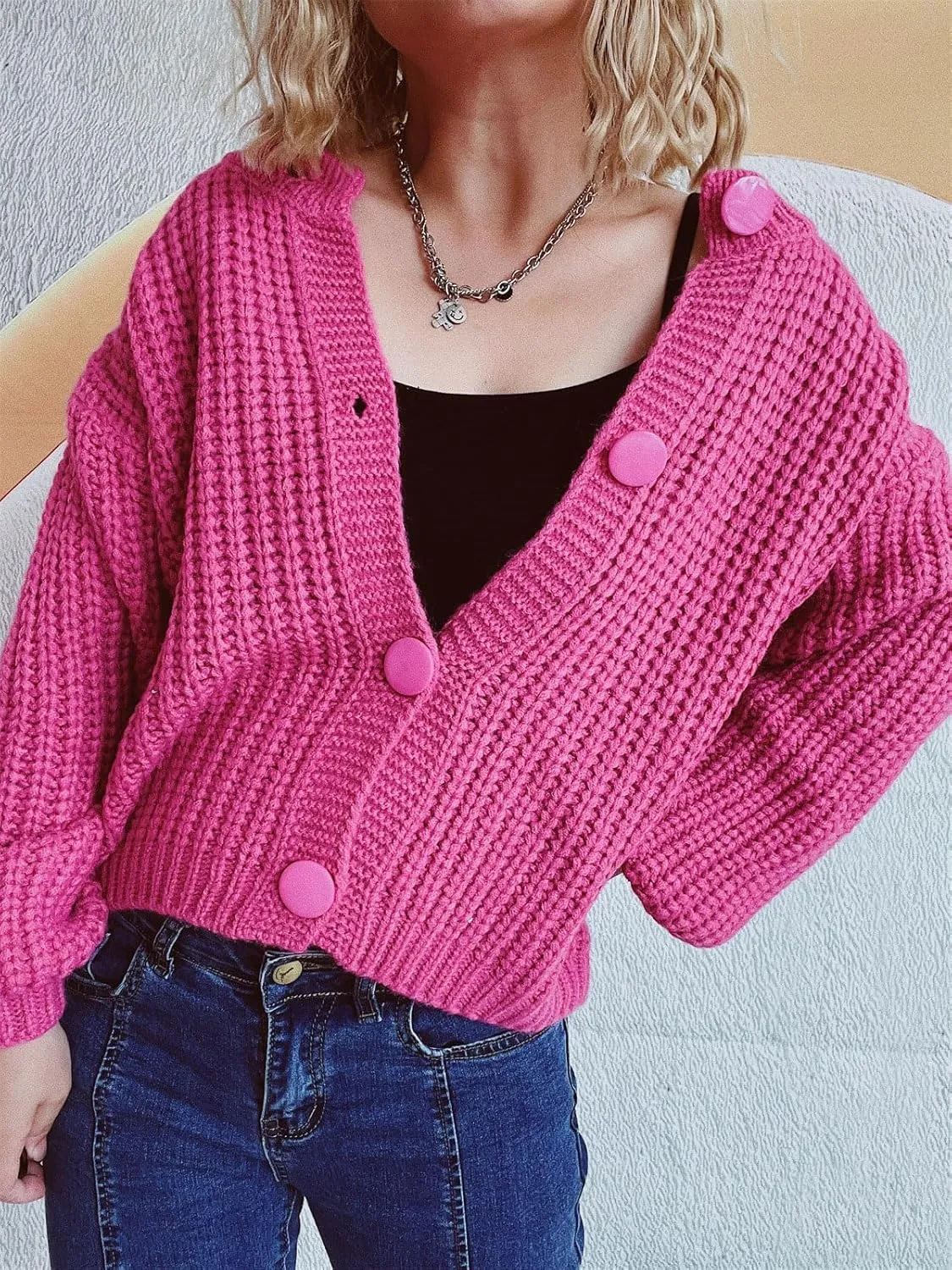 CHARTOU Women's Cable Knit Crop Button Up Sweater Short Chunky Open Front Cardigan Long Sleeve Outfits Fall