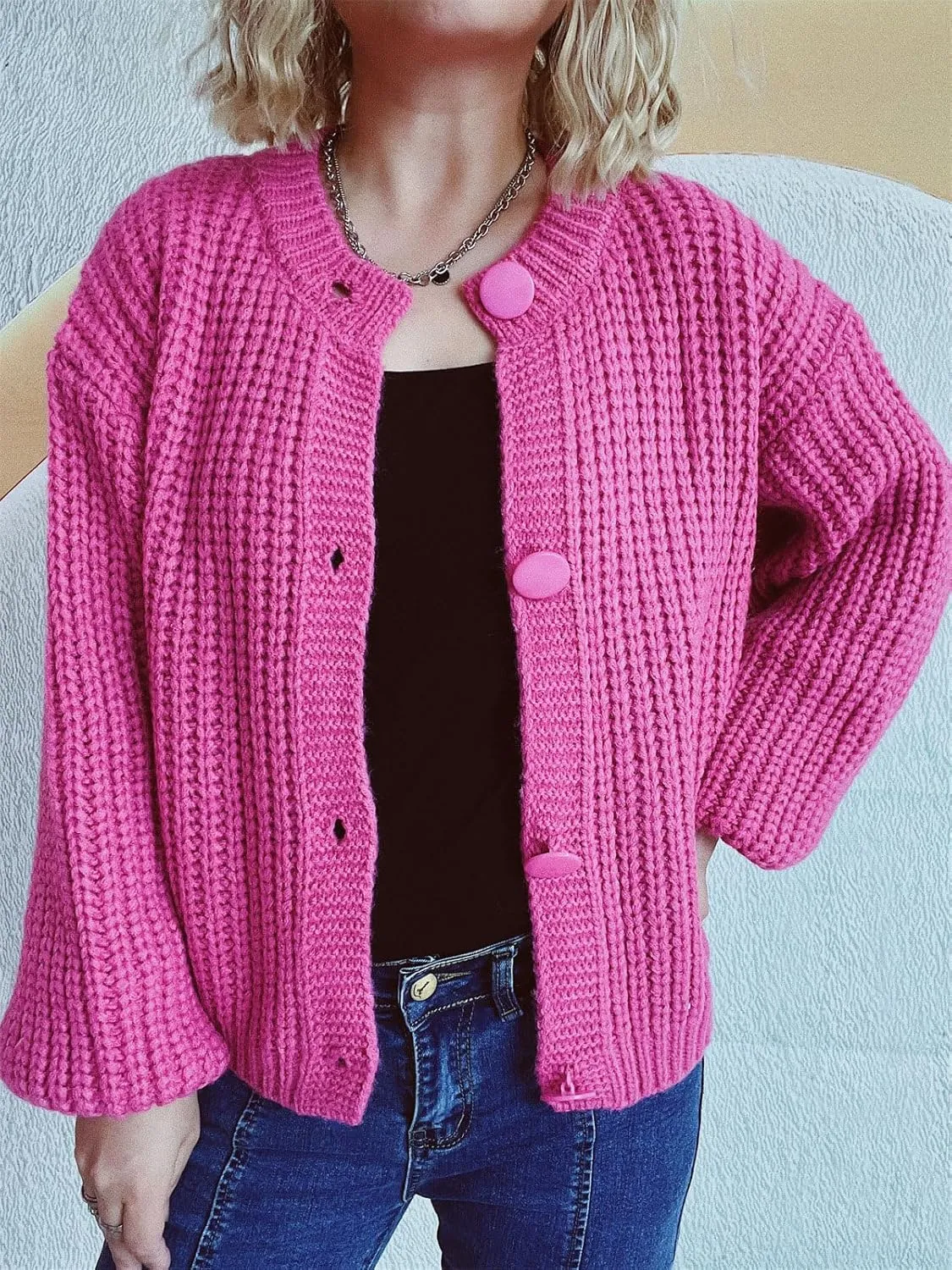 CHARTOU Women's Cable Knit Crop Button Up Sweater Short Chunky Open Front Cardigan Long Sleeve Outfits Fall