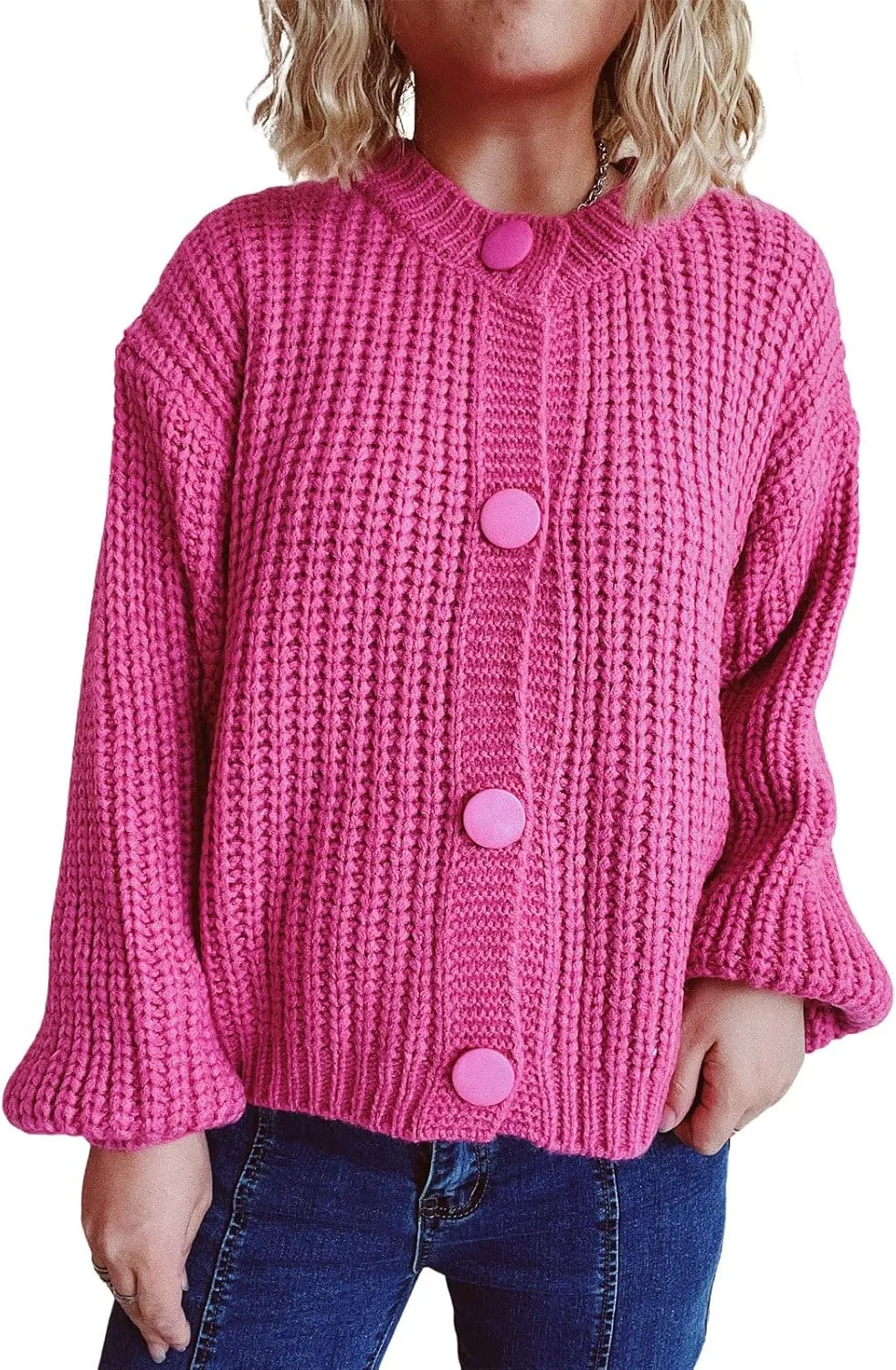 CHARTOU Women's Cable Knit Crop Button Up Sweater Short Chunky Open Front Cardigan Long Sleeve Outfits Fall