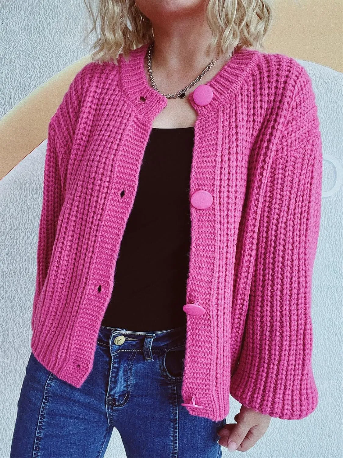 CHARTOU Women's Cable Knit Crop Button Up Sweater Short Chunky Open Front Cardigan Long Sleeve Outfits Fall