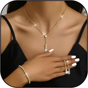 choice of all Wedding Jewelry Set for Brides Bridesmaids Silver Rhinestone Necklace Earrings Bracelet Sets Formal Costume Jewelry Prom Jewelry Sets for Women