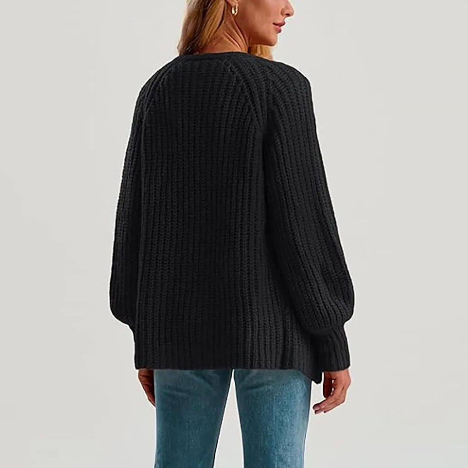 Chunky Sweaters for Women Long Lantern Sleeve Cable Knit Cardigans Sweater Button Down Slouchy Sweaters Outerwear