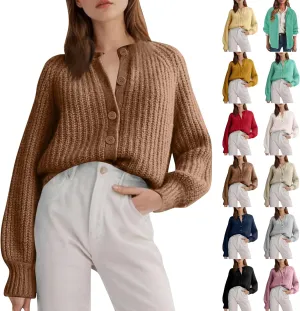 Chunky Sweaters for Women Long Lantern Sleeve Cable Knit Cardigans Sweater Button Down Slouchy Sweaters Outerwear