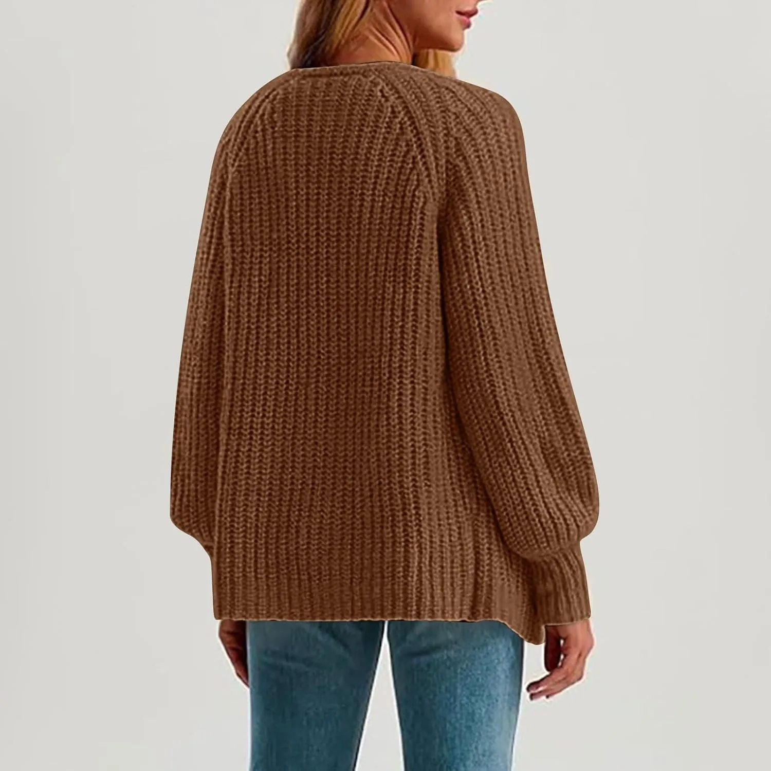 Chunky Sweaters for Women Long Lantern Sleeve Cable Knit Cardigans Sweater Button Down Slouchy Sweaters Outerwear