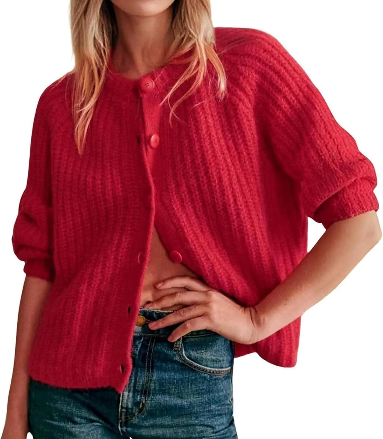 Chunky Sweaters for Women Long Lantern Sleeve Cable Knit Cardigans Sweater Button Down Slouchy Sweaters Outerwear