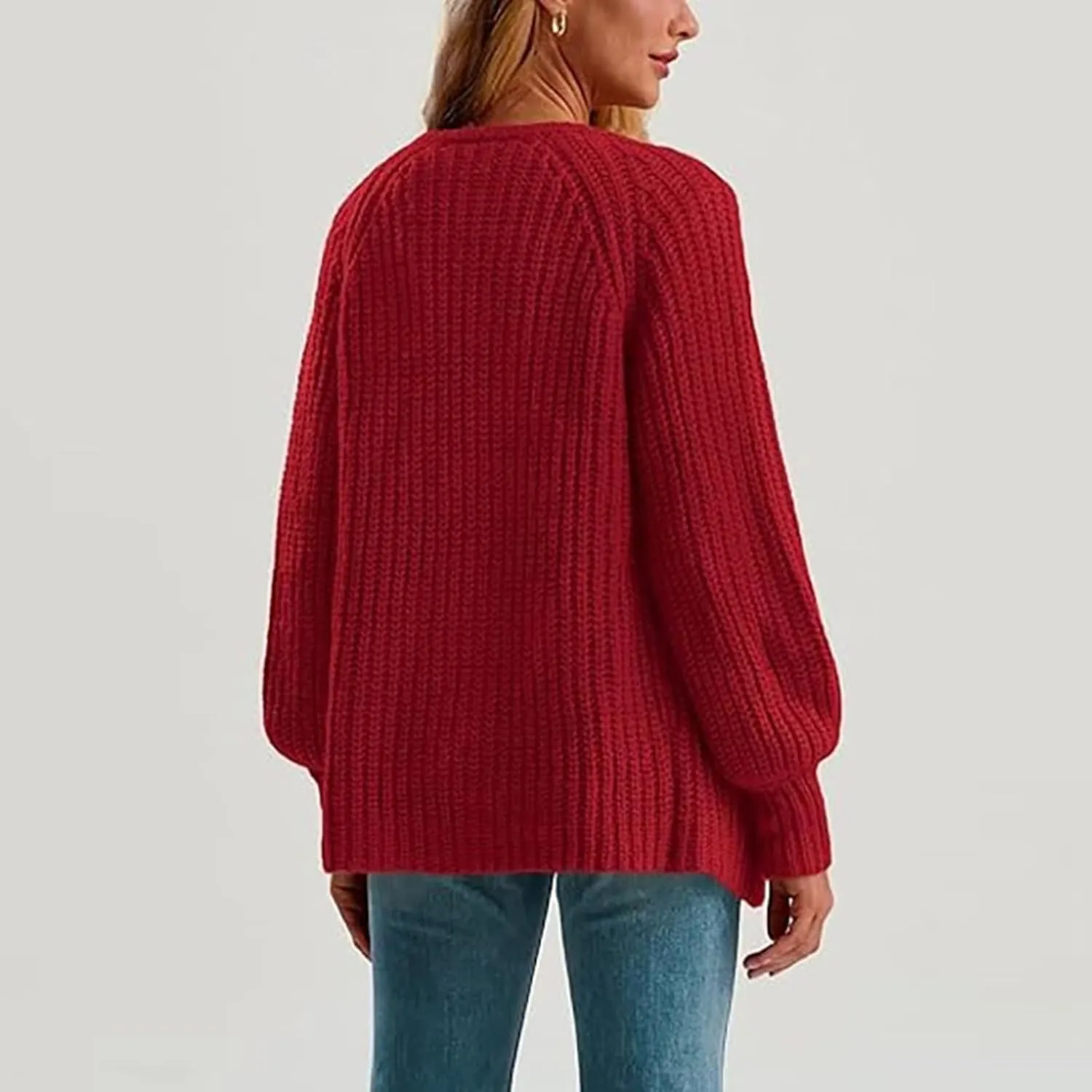 Chunky Sweaters for Women Long Lantern Sleeve Cable Knit Cardigans Sweater Button Down Slouchy Sweaters Outerwear