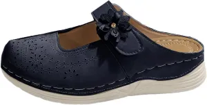 Clogs for Women Leather Comfort Mules Hollow Out Flowers Closed Toe Sandals Summer Casual Arch Support Slip On Slippers Walking Shoes