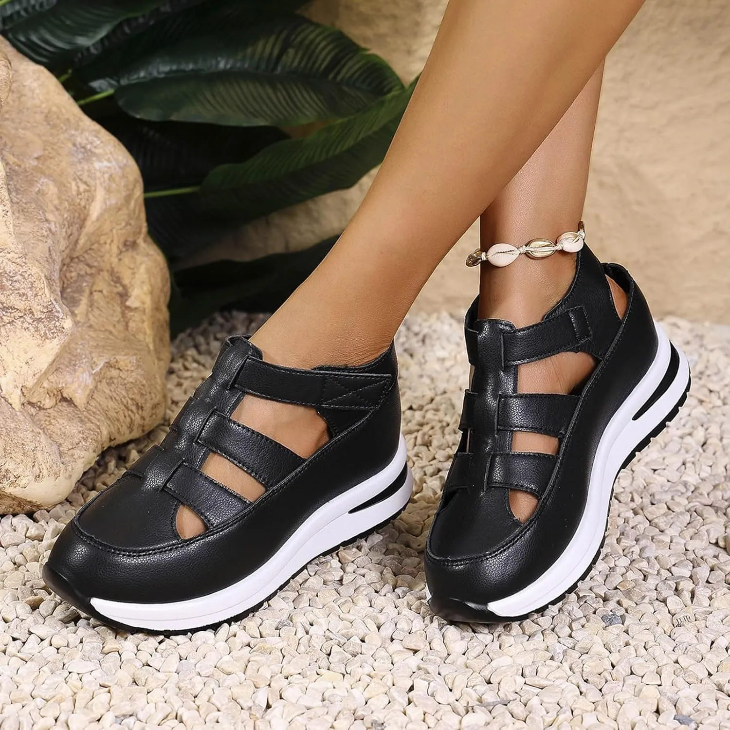 Closed Toe Platform Wedge Sandals for Women Casual Stylish Arch Support Leather Roman Sandal Summer Comfortable Orthotic Orthopedic Walking Sandals for Women