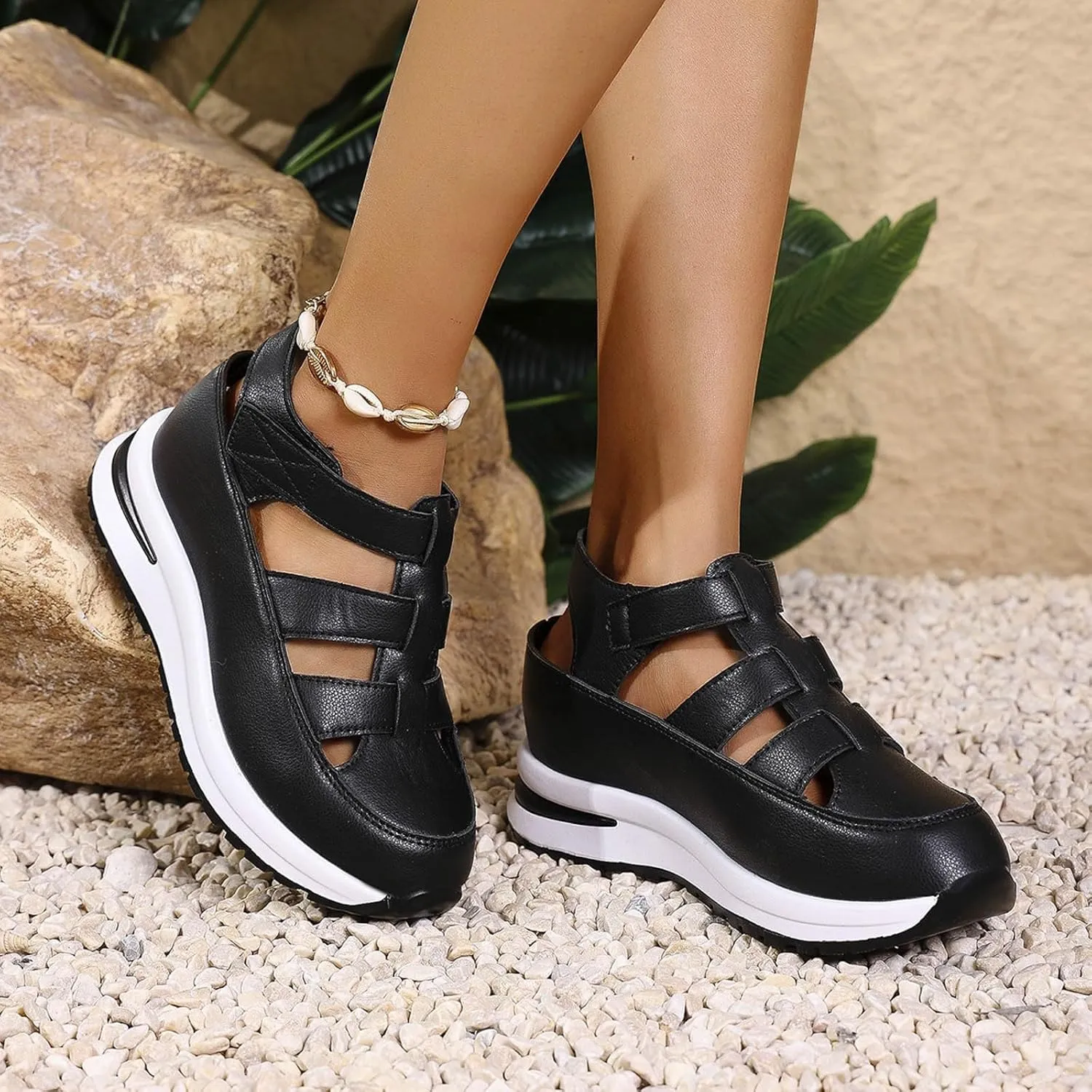 Closed Toe Platform Wedge Sandals for Women Casual Stylish Arch Support Leather Roman Sandal Summer Comfortable Orthotic Orthopedic Walking Sandals for Women