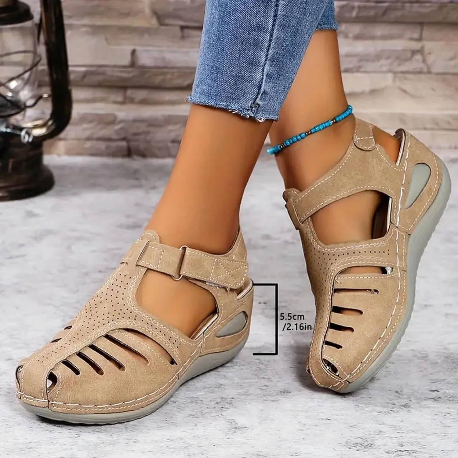 Closed Toe Wedge Sandals for Women Dressy Summer Comfortable Platform Wedges Ankle Strap Wide Width Walking Sandals Arch Support Casual Hollow Out Sandal Dress Shoes