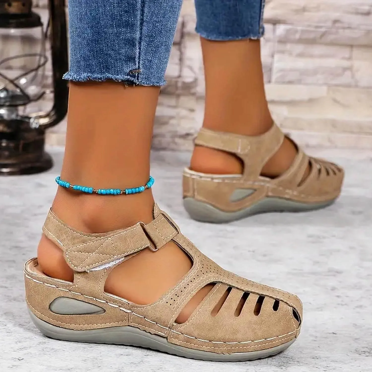 Closed Toe Wedge Sandals for Women Dressy Summer Comfortable Platform Wedges Ankle Strap Wide Width Walking Sandals Arch Support Casual Hollow Out Sandal Dress Shoes
