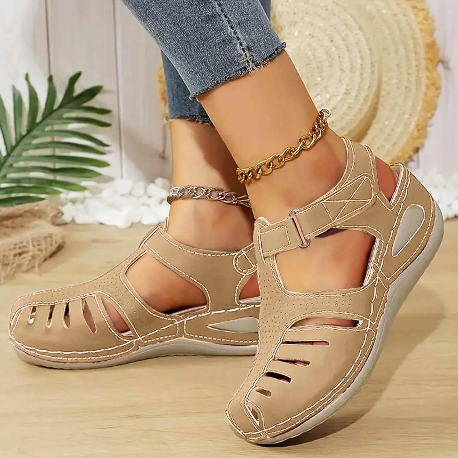 Closed Toe Wedge Sandals for Women Dressy Summer Comfortable Platform Wedges Ankle Strap Wide Width Walking Sandals Arch Support Casual Hollow Out Sandal Dress Shoes