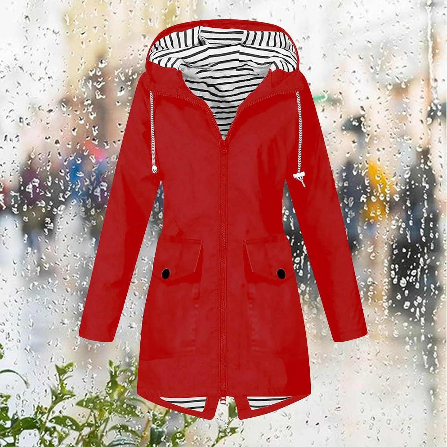 Coat for Women Winter, Women Solid Rain Jacket Rainwear Outdoor Plus Windproof Hooded Active Windbreaker