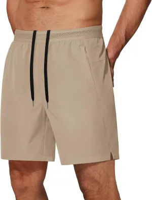 COOFANDY Mens Athletic Running Shorts 7'' Gym Workout Shorts Lightweight Drawstring Training Shorts with Zipper Pockets