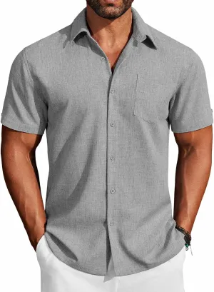 COOFANDY Men's Button Down Shirts Short Sleeve Casual Shirts Summer Beach Linen Shirts with Pocket