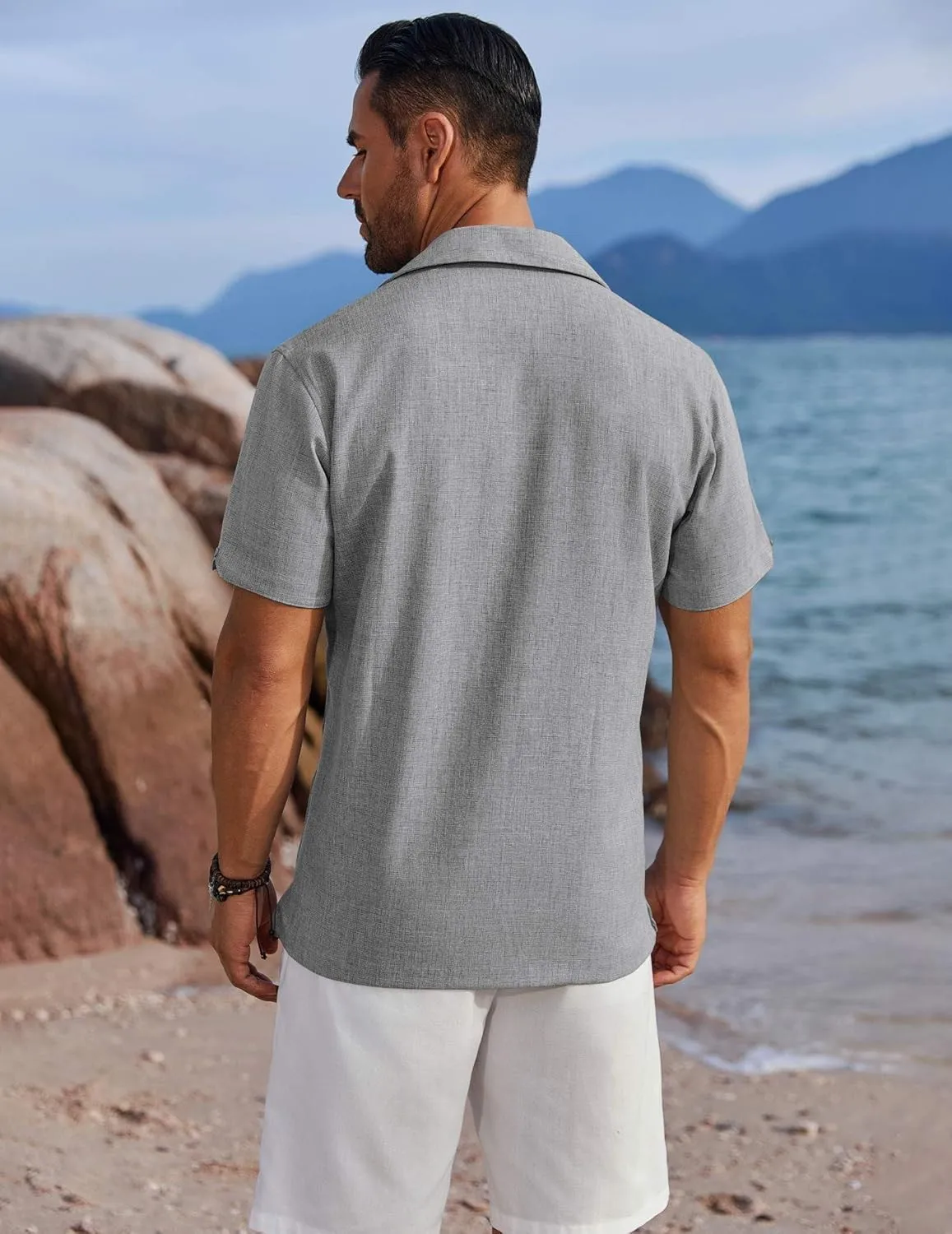 COOFANDY Men's Button Down Shirts Short Sleeve Casual Shirts Summer Beach Linen Shirts with Pocket