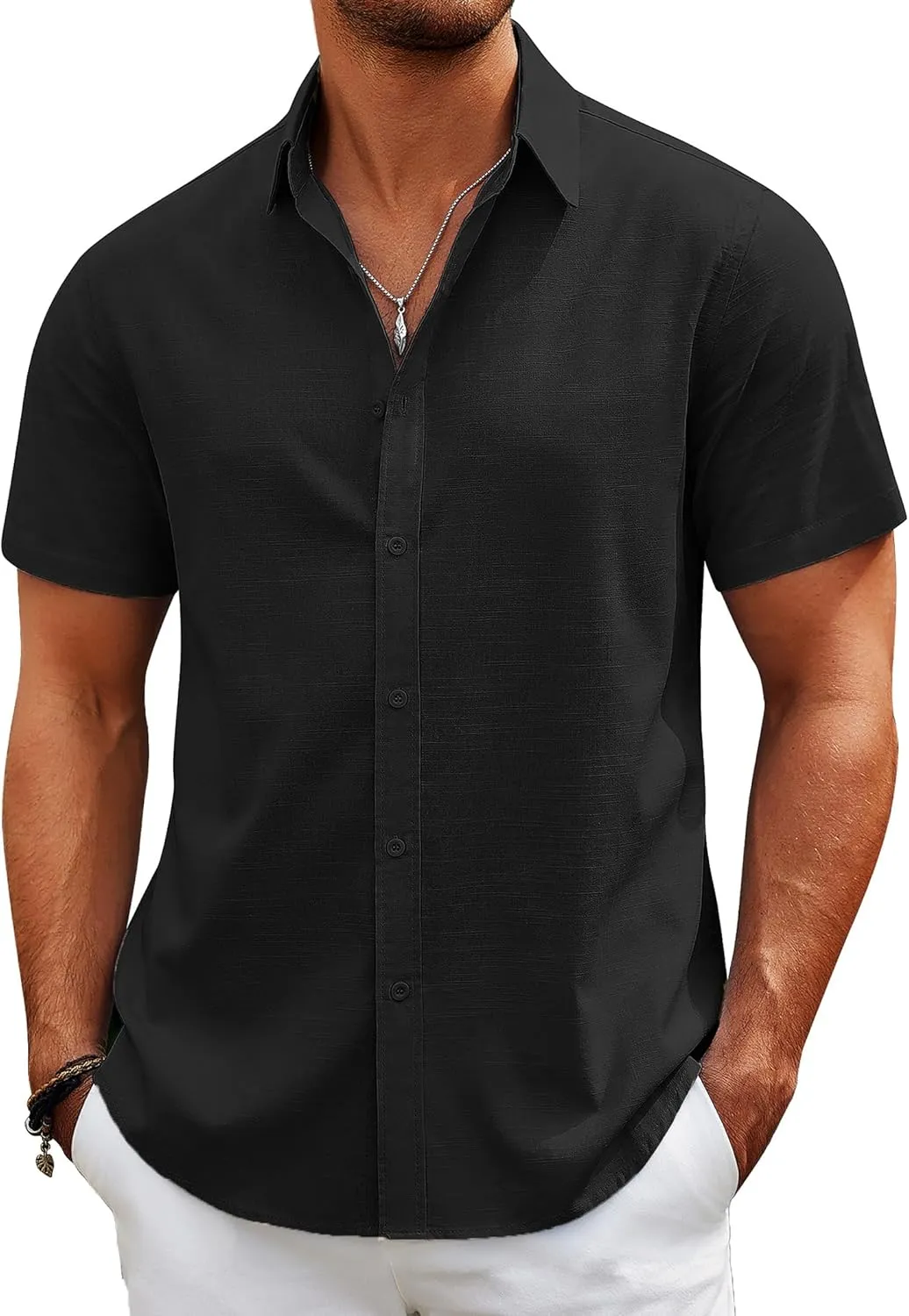 COOFANDY Mens Casual Beach Shirts Short Sleeve Button Down Shirts Summer Vacation Untucked Dress Shirts