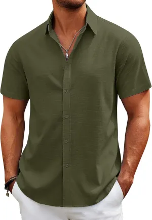 COOFANDY Mens Casual Beach Shirts Short Sleeve Button Down Shirts Summer Vacation Untucked Dress Shirts