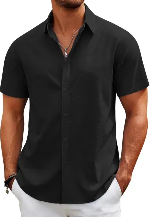 COOFANDY Mens Casual Beach Shirts Short Sleeve Button Down Shirts Summer Vacation Untucked Dress Shirts