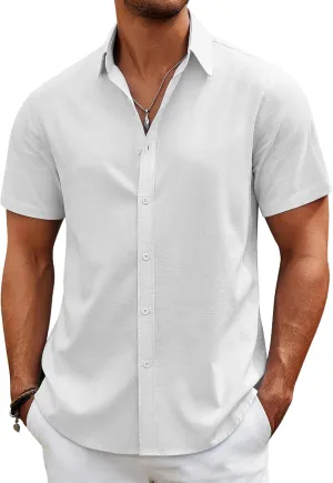 COOFANDY Mens Casual Beach Shirts Short Sleeve Button Down Shirts Summer Vacation Untucked Dress Shirts
