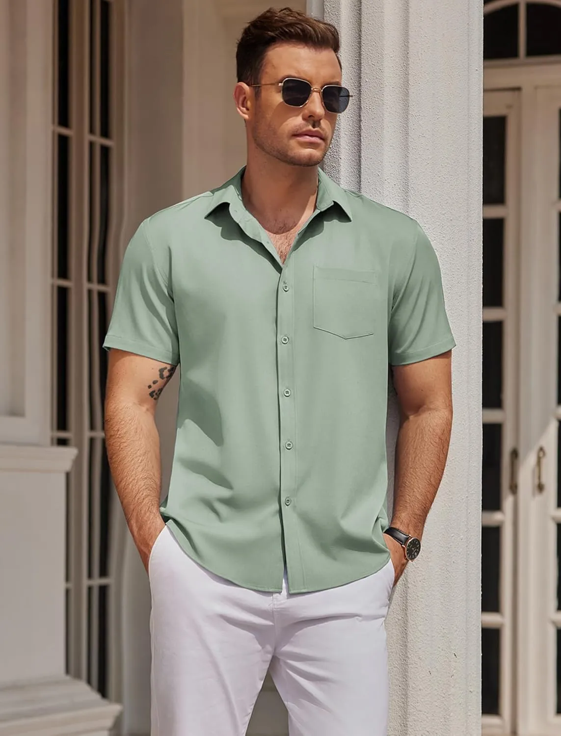 COOFANDY Mens Casual Button Down Shirts Short Sleeve Business Shirts Lightweight Wrinkle Free Dress Shirts