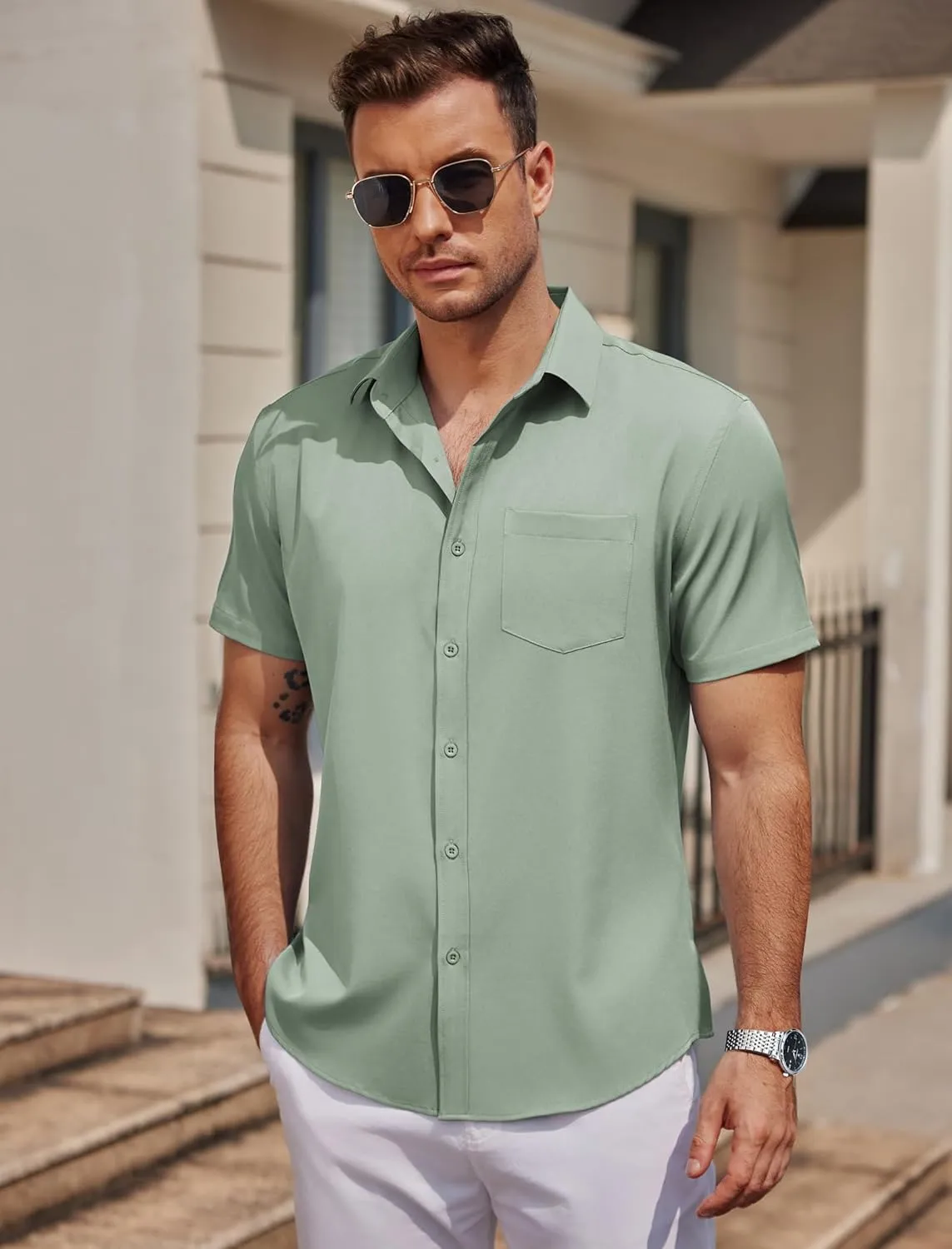 COOFANDY Mens Casual Button Down Shirts Short Sleeve Business Shirts Lightweight Wrinkle Free Dress Shirts