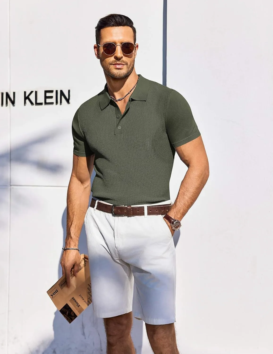 COOFANDY Men's Knit Polo Shirts Short Sleeve Casual Button Down Shirts Vintage Collared Golf Shirts
