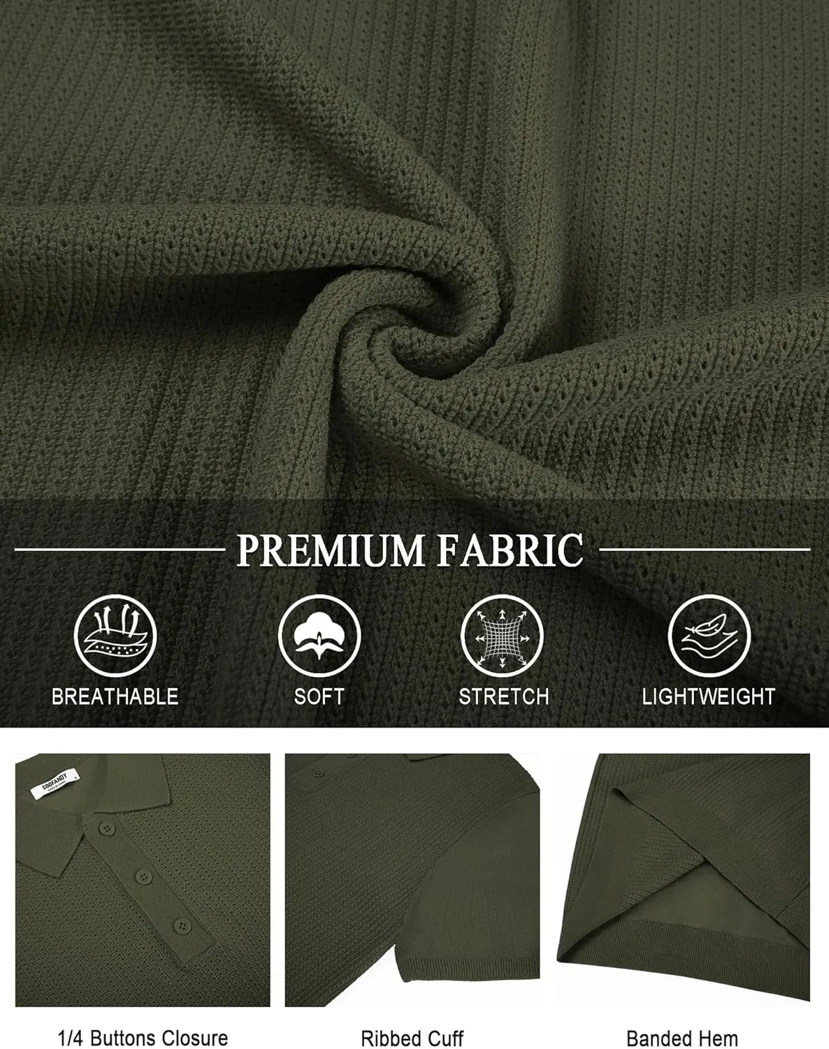 COOFANDY Men's Knit Polo Shirts Short Sleeve Casual Button Down Shirts Vintage Collared Golf Shirts